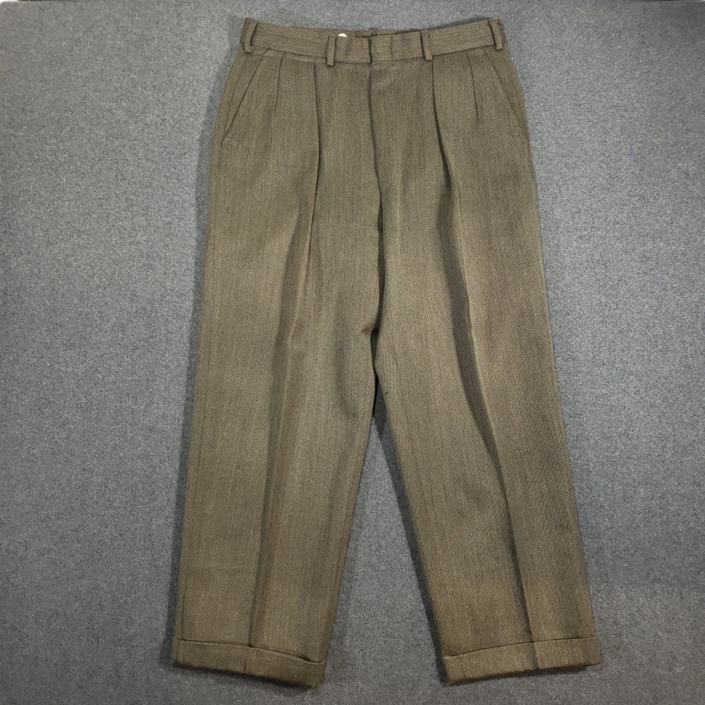 Vintage Polo Ralph Lauren Trouser Men 32x29 Wool Pleated Cuffed Side Adjuster